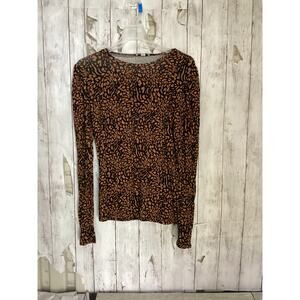 Warehouse Women Sweater Cheetah Animal Print Crew Neck Long Sleeve Size 12